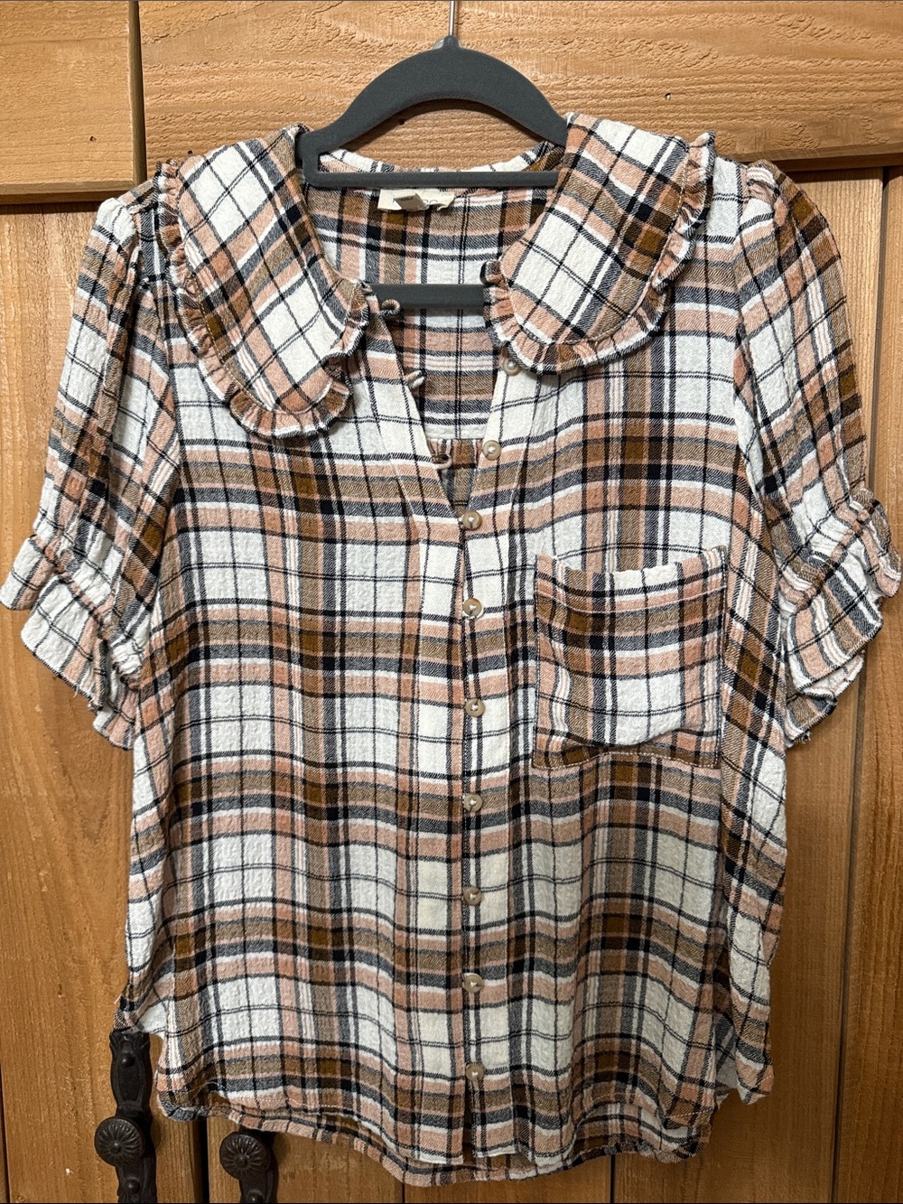 The Keira Collared Button-Front Blouse by Pilcro: Plaid Edition XS